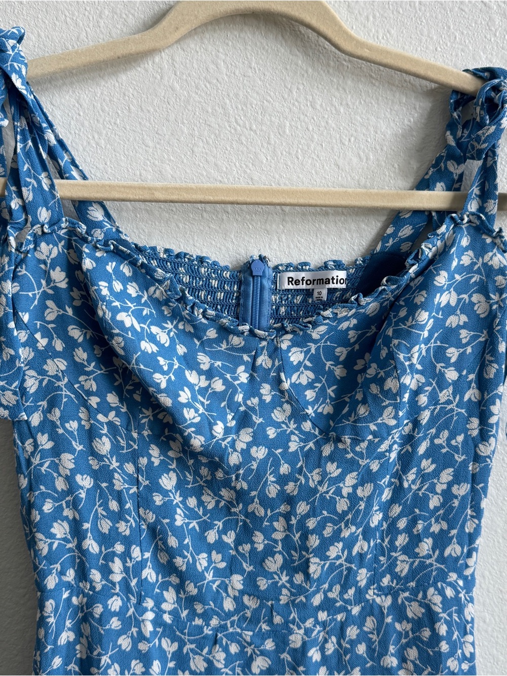 Reformation Blue Floral Tie-Strap Midi Dress - Picture 2 of 5
